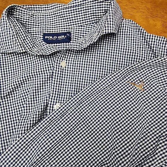 Polo Golf Ralph Lauren‎ Button Up Long Sleeve Men Large Shirt Blue checkered - Picture 1 of 8